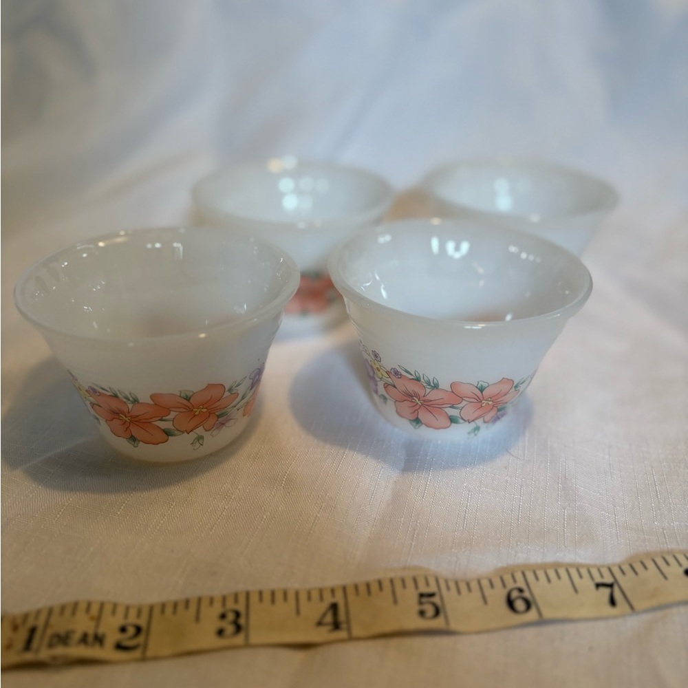 Vintage Floral White Glass Ramekin Set